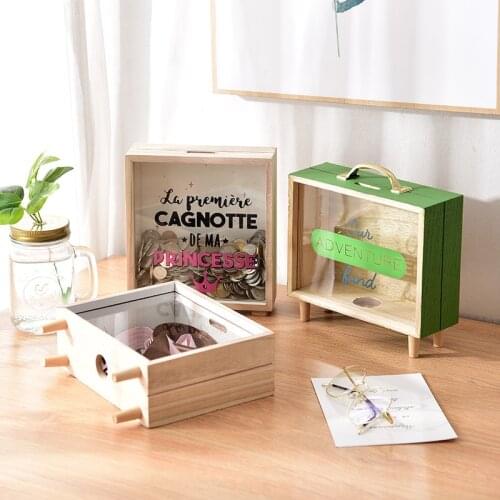 Ins Wooden Piggy Bank Large Capacity Children and Girls Cute Piggy Bank To Save Money Creative Desktop Decoration Jewelry