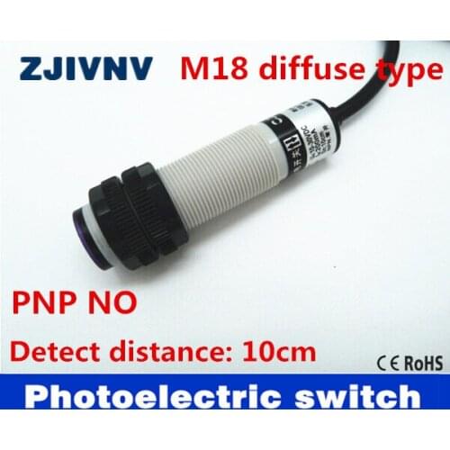 M18 diffuse type DC PNP NO photoelectric sensor switch detection distance 10cm CE certificate G18-3A10PA photocell switch sensor