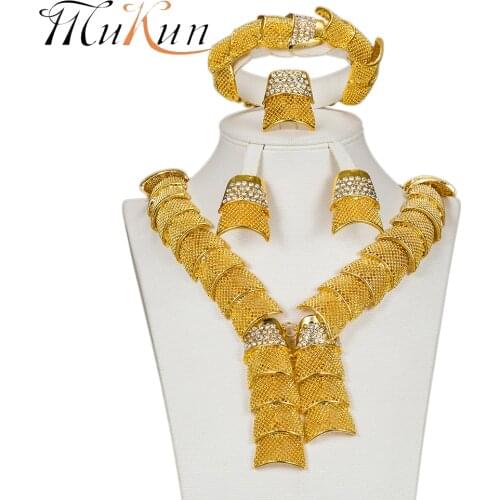 MUKUN Bridal Jewelry Sets Gold color Imitated Crystal big Nigerian Women Dubai Jewelry Set Necklace Earrings Bracelet Rings Sets