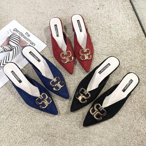 Summer Pointed Toe High Heels PU Solid Mules Shoes for Women Indoor Outdoor Office Slippers Sexy Ladies Slides Thin Heels Mules