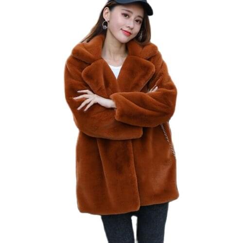 2021 New Winter Faux Rabbit Fur Coat Female Luxury Fur Coat Loose Lapel OverCoat Thick Winter Warm jacket Plus Size Plush Coats