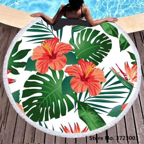 New Flower and Palm Leaf 3D Printed Towel Beach With Tassels Microfiber Boho Home Decorative Large Round Beach Towel 150cm