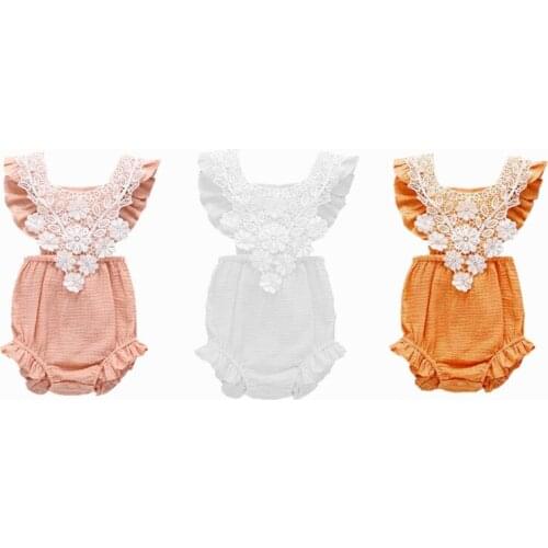 New Arrival Summer Baby Girls One-piece Cotton Linen Sleeveless Romper Lace Flower Little Princess Clothes Photography Costume