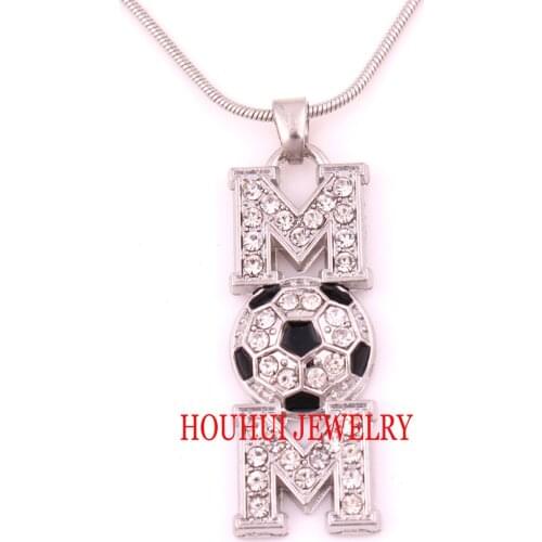 Rhodium plated zinc studded with sparkling crystals Soccer Mom Pendant chain necklace