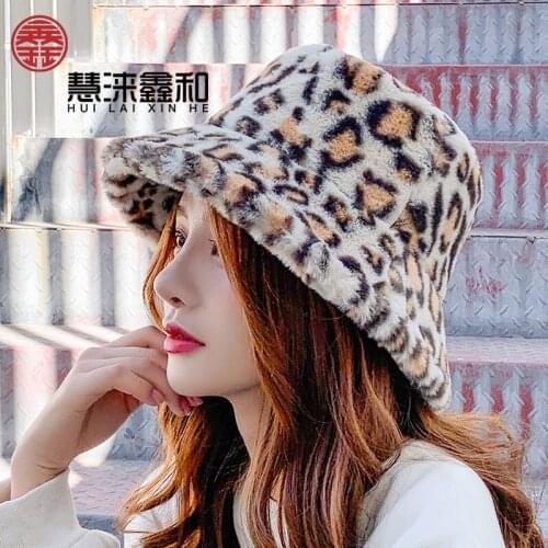 Plush Warm Mens Womens Bucket Hats Fisherman Cap Wild Sexy Leopard Print Thickened Winter Warmth Lovers Pot Hat Gift