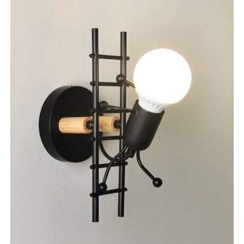 Simple Nordic modern cartoon Doll man climb stair creative wall lamp for living room bedroom aisle iron small man LED lighting