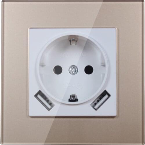 USB Wall Socket charger Free shipping Double USB Port 5V 2A usb wall outlet high quality Gold Acrylic LDG-01