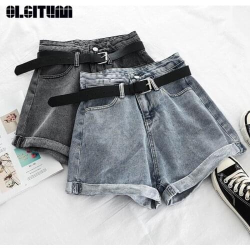 2020 New Temperament Loose Wild Jeans Shorts Women Summer High Waist Slim Wear Wide Leg Shorts A Word Gray Denim Shorts Female