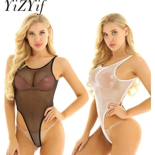 One Piece swimsuit monokini swimming suit for Women Fishnet See Through Sheer Lingerie Backless High Cut Thong Leotard Bodysuit