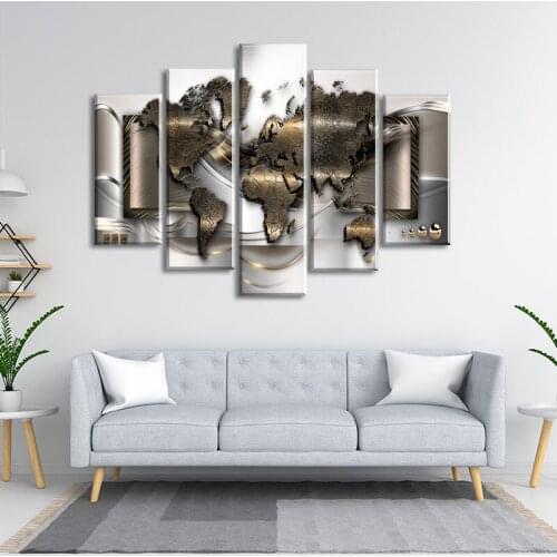 Modern Wall Oil Painting 5PCS World Map Poster Abstract Art HD Printing Living Room Bedroom Office Wall Decoration Without Frame