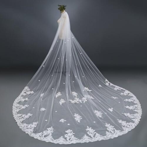Bridal Vei elegant lace trim veil 3d lace cathedral Wedding Dress Veil