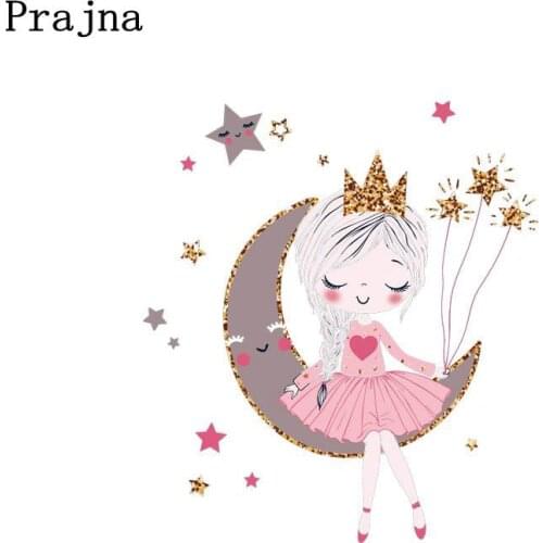 Prajna Fashion Girl Iron On Transfer Cute Magic Girl Thermal Heat Transfer Summer Style Patches For Clothing Kid T-shirts DIY
