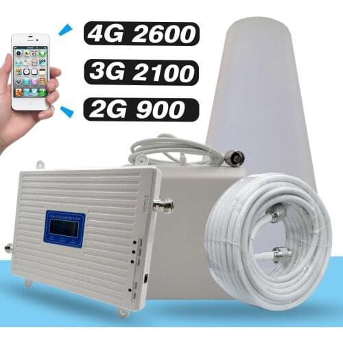 2G 3G 4G Tri-Band Signal Booster GSM 900MHz+UMTS WCDMA 2100(Band 1)+4G LTE 2600(Band 7) Cellphone Signal Repeater Amplifier Set