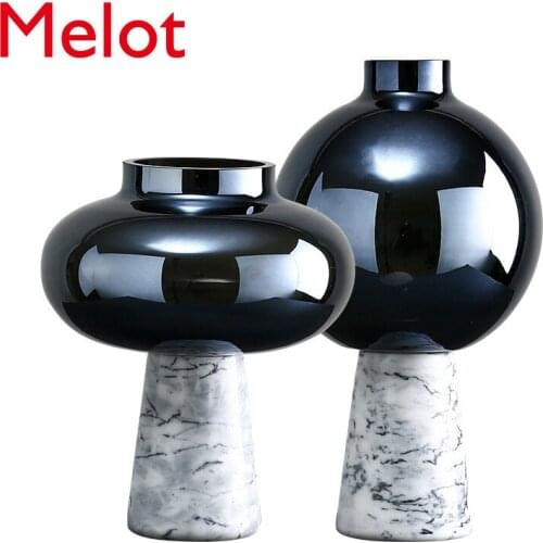 Glass Vase Decoration New Chinese Style Soft Furnishings Home Designer Model Glass Marble Flower Ware vases