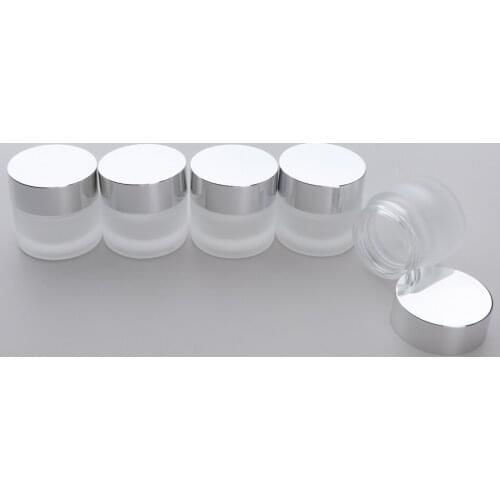 Pack 5pcs Frosted Glass Bottle, Travel Makeup Face Cream Pot Empty Cosmetic Jar Container with Screw Lid