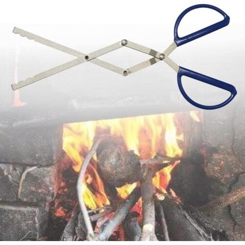 Stainless Steel Clamp Barbecue Tool Heavy Duty Anti-scalding Stainless Steel Firewood Folding Fire Tongs for Camping picnics