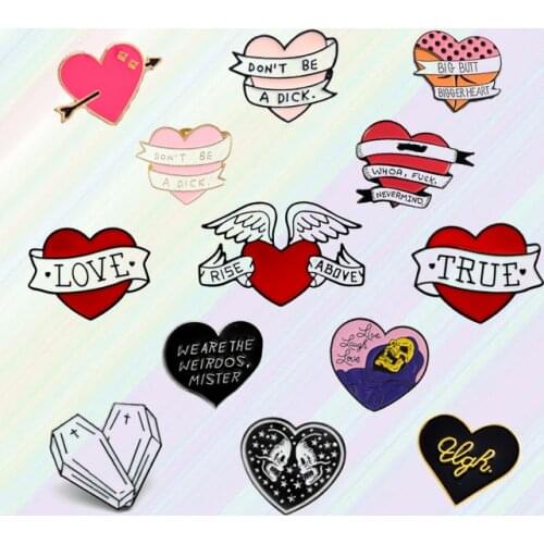 Cartoon Sexy pink love Heart Brooch Enamel Pins bag shirt trinket Button Badge fashion Jewelry Gifts for women Lovers couples
