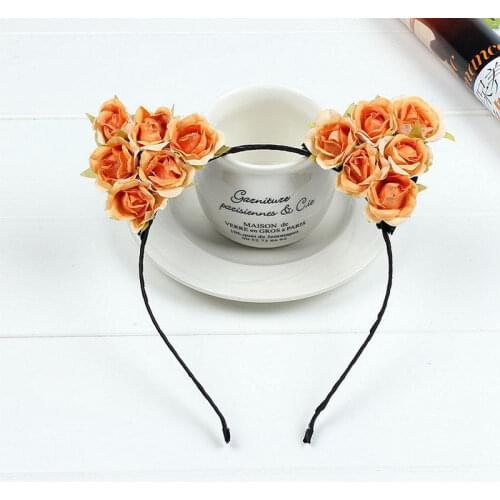 CAUSE JOYACE Fashion Small Devil Cat Fabric Flowers HairBands Women Cat Ears Floral Head Hoop Headwear in Girls Hair Accessories