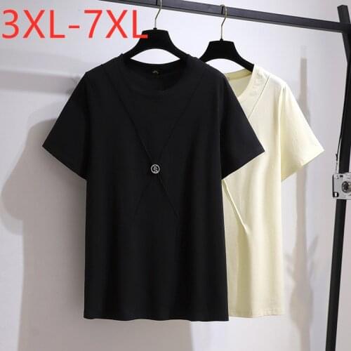 New 2021 Ladies Summer Plus Size Tops For Women Large Short Sleeve Loose Cotton Black Beige O-neck T-shirt 3XL 4XL 5XL 6XL 7XL
