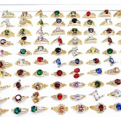 MixMax 20pcs/lot Women Rings Mix Zircon Stone Rhinestone Gold Plated Fashion Jewelry Wedding Band wholesale dropshipping