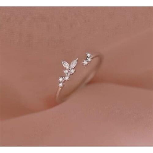 925 Sterling Silver Rings for Women Simple Zircon Butterfly Finger Rings Open Design Adjustable Engagement Jewelry