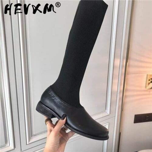 2022 NEW Fashion Women Cow Suede +Stretch Fabric High Elastic Slim Autumn Winter Warm Long Boots Thigh High Platform Shoes Woman