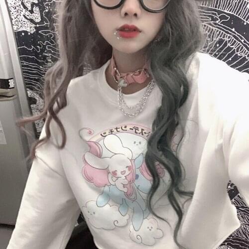 Sweatshirt Women Fashion harajuku Cropped crewneck Long Sleeve hoodie Pullover 2021 Korean kawaii Ladies White Casual Crop Top