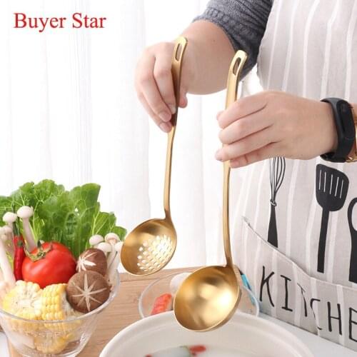 2Pcs/set gold Stainless Steel Soup ladle Skimmer Strainer hot pot food serving Colander metal Cooking Tool Set Kitchen gadgets