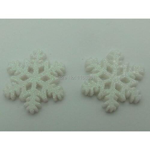 1pcs/lot resin flatback white glitter Snowflake 30mm Cabochons Scrapbooking Hair Bow Center DIY Christmas decration C107-1