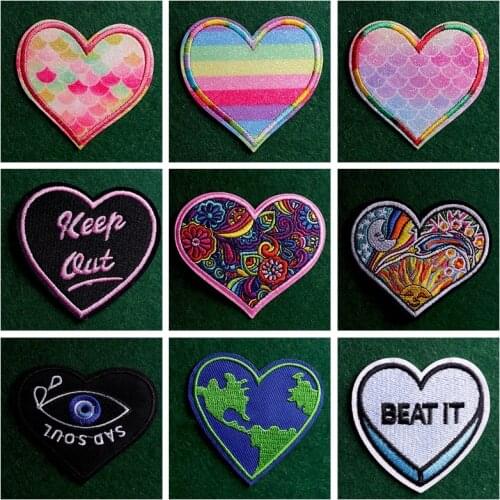2PCs/Lot Heart Patch Embroidered Patches For Clothes Stripes DIY Badges Iron On Patches On Clothing Stickers Applique Accessory