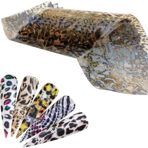 LCJ 5PCS Mix Print Transparent Leopard Nail Foil Transfer Adhesive Slider Tattoo Nail Art Stickers For Nails Manicure Tip
