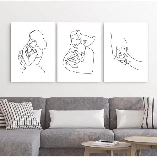 Mom Baby Art Print Abstract Line Drawing Canvas Poster Family Portrait Painting Hand Minimalist Wall Art Pictures Nursery Decor