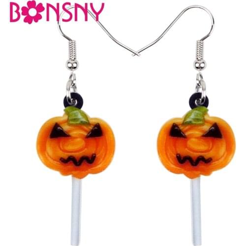 Bonsny Acrylic Halloween Sweet Pumpkin Lollipop Candy Earrings Drop Dangle Big Long Novelty Jewelry For Women Girls Teens Gift