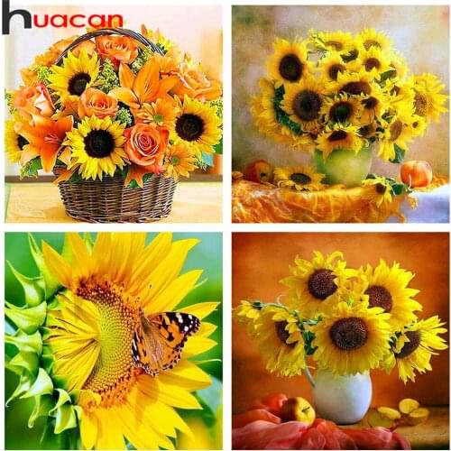 Huacan 5D Diamond Painting New Sunflower Diamond Embroidery Kits Cross Stitch Mosaic Flowers Wall Art