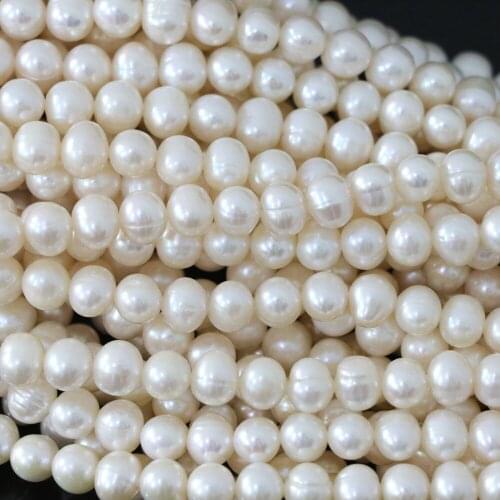 Natural white freshwater cultured nearround pearl beads 7-8mm women wholesale retail high grade diy jewelry making 15inch B1343