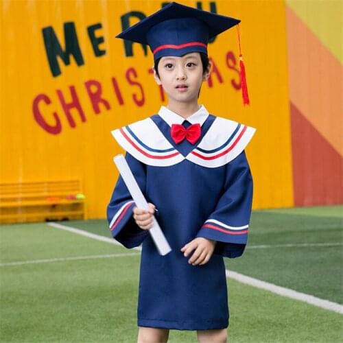 Childrens Graduation Bachelor Uniform Kindergarten Boys Girls Performance Finish School Baby College Bachelor Cap Set Loose Tie