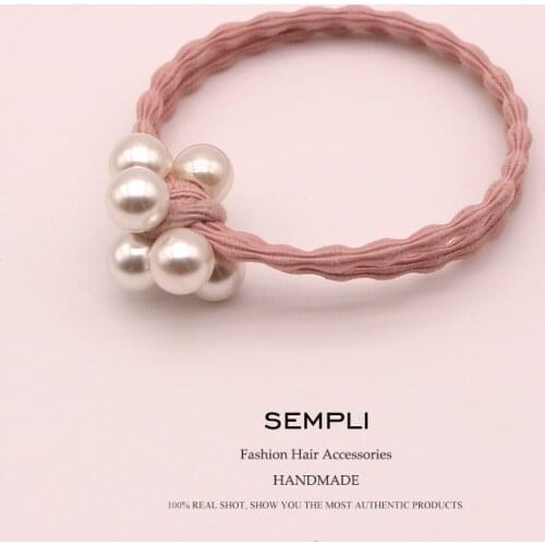 Sempli Nylon and Pearl Womens Elastic Hair Bands Girls Hair Clips for Kids Diadema Flores Hair Bows for Chirlden Accessories
