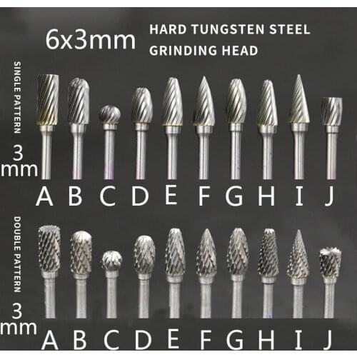 10Pcs/set 7mm-16mm Tungsten Carbide Burr Bit CNC Engraving 1/4" Rotary Cutter Files Single/Double Cut Rotary Burrs Files