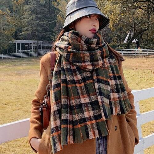 Cashmere Women Plaid Scarf Autumn Winter Warm Shawl and Wrap Bandana Pashmina Long Female Foulard Thick Soft Blanket