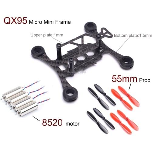 Micro mini QX95 95mm frame Mini FPV RC carbon fiber Quadcopter Frame Kit + 8520 Coreless Motor + 55mm Propeller