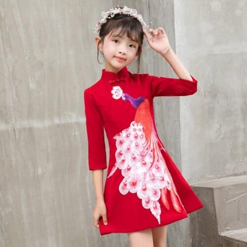 Cute Flower Girls Dresses kids Embroider Cheongsam Dresses Girls Baby Elegant Clothes Traditional Chinese New Year Clothes
