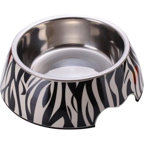 Zebra Style S/M/L Size Dog Bowl Melamine plastic Stainless Steel Pet Dog & Cat Feeding and Watering Supplier