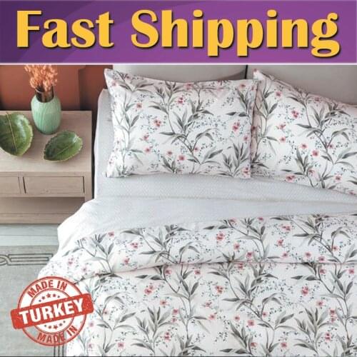 Fleur Ranforce Printed Double Size Duvet Cover Set Salmon 100% Cotton Bedroom linens Ranforce bed cover blanket Cotton Four Seasons Cover Blanket Made in TURKEY Bed Sheet Duvet Cover Sets Ranforce Bedding Sets