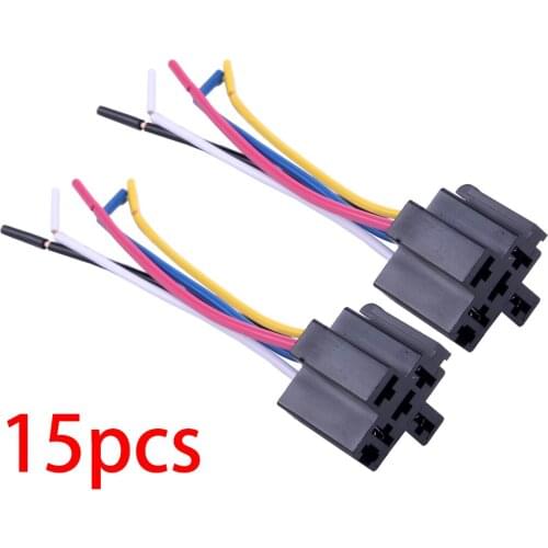 New Car 15Pcs 12V 24V 40A Pre-Wired 5 Pin Relay Mounting Base Socket Holder 5 Pin