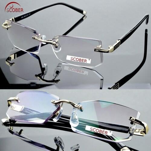 =SCOBER= Cut Edges Rimless Reading Glasses Luxury Ultra-light Titanium alloy TR90 frame Eyeglasses +1 +1.5 +2 +2.5 +3 +3.5 +4