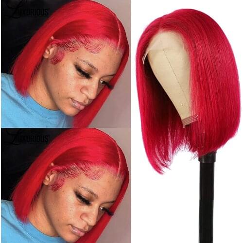 Red 13x4x1 Lace Short Bob Wig Ombre Hlighlight T Part Lace Front Colored Human Hair Wigs Brazilian Blonde Bob Cut Wig For Women