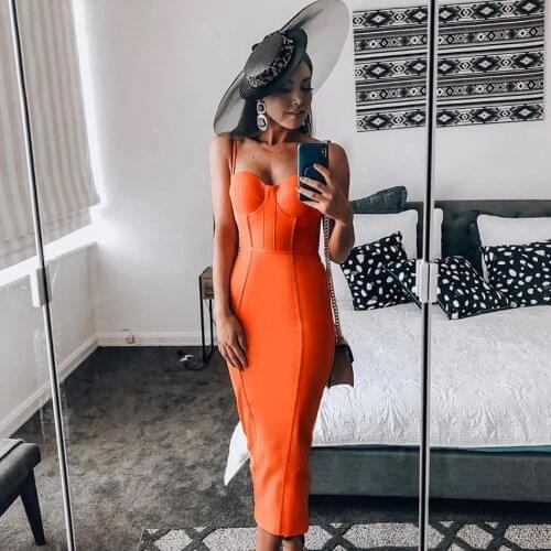 Seamyla Sexy Women Club Dresses New Arrivals 2021 Summer Orange Bandage Bodycon Celebrity Runway Evening Party Dresses Vestidos