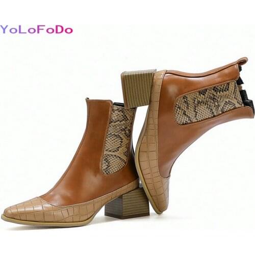 Plus Size 34-45 PU Leather Women Ankle Boots Fashion Mixed Color Square Toe Boots Side Zipper Winter Women Square Heel Shoes