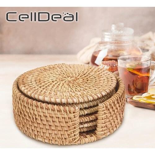 6Pcs 8/10/13/16CM Woven Rattan Coasters Handcrafted Round Tea Cup Mat Heat Insulation Anti Scald Pot Cushion Pad Diameter