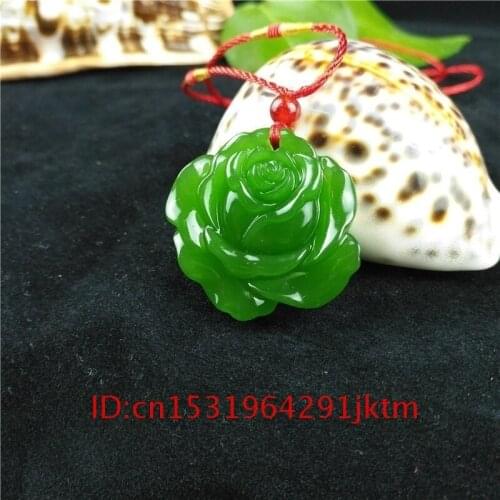 Pendant Charm Hand Amulet Jade Carved Fashion Women Jadeite Chinese Jewelry Men Natural Rose Gifts Green Necklace for Flower